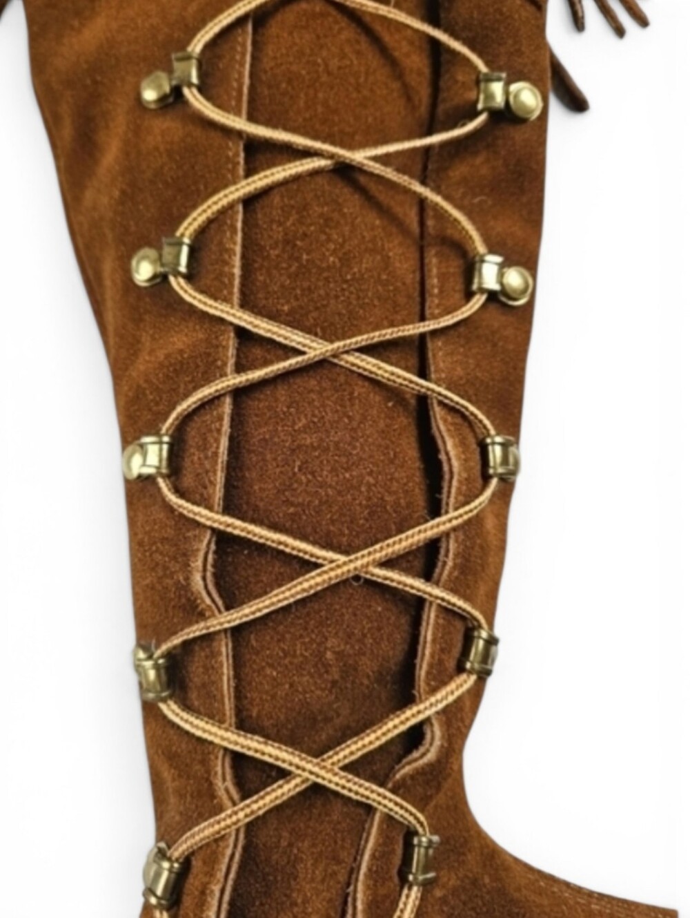 Vintage Suede Lace Up Moccasin Fringe Boots in Umber Brown Women's Size 5 - Picture 11 of 12